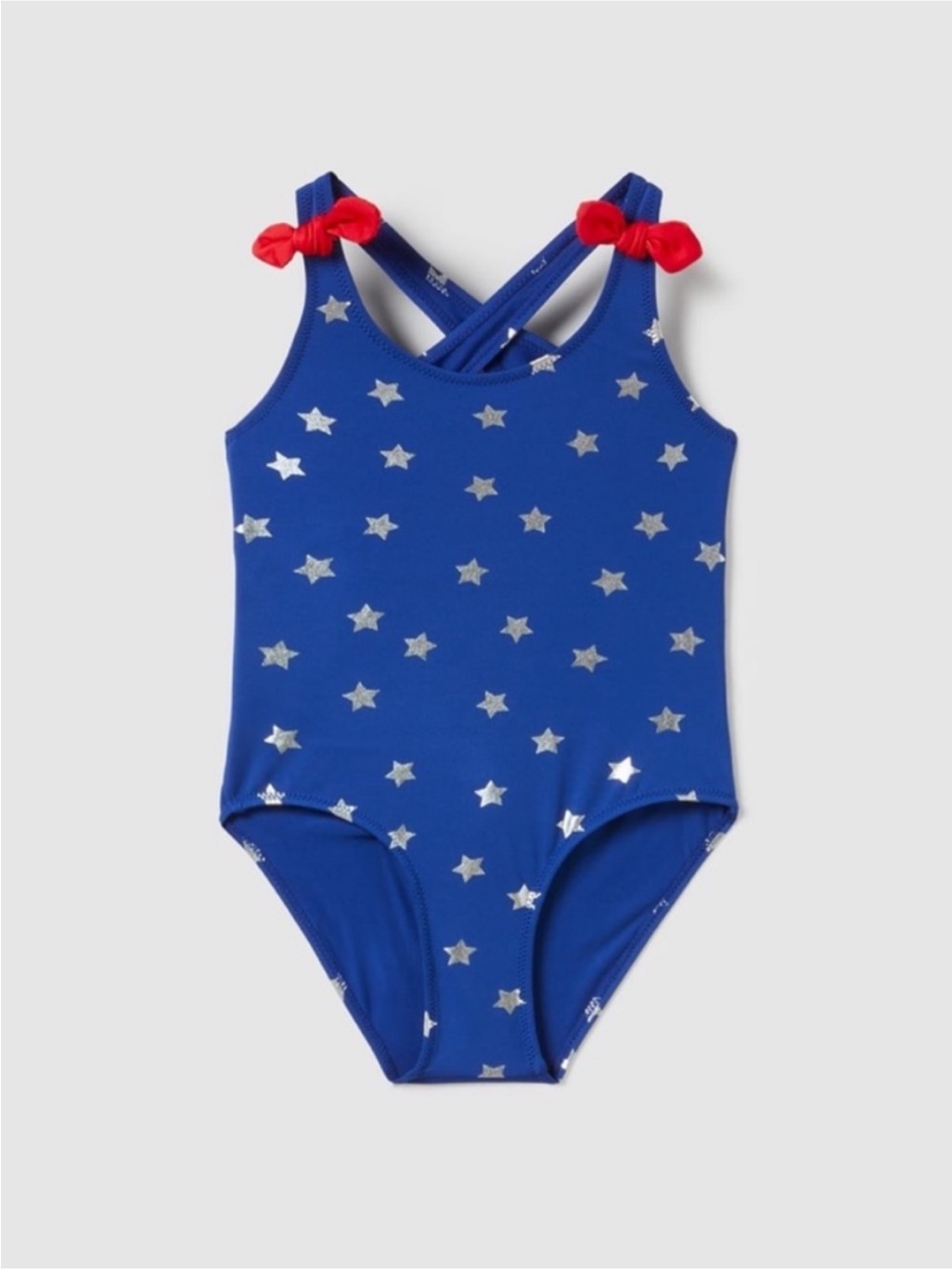 New Zara Kids Blue Star Print One-Piece Swimsuit With Red Bow Stripes